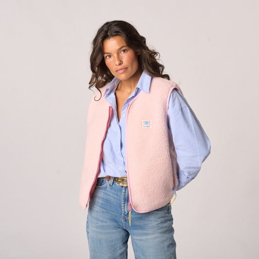 Veste sherpa femme zippée sans manches - Rose pâle