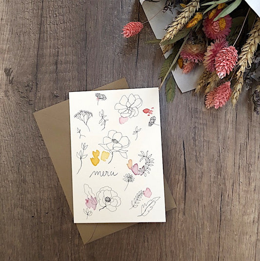 Carte et enveloppe Merci (églantine)