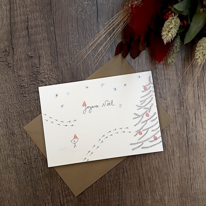 Carte et enveloppe Joyeux Noël petit oiseau — Papillonnage , Lyon