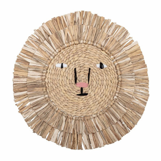 Tête de lion murale rotin
