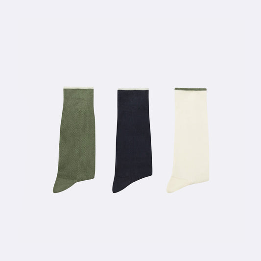 Trio de chaussettes kaki/marine/ecru - 38/41