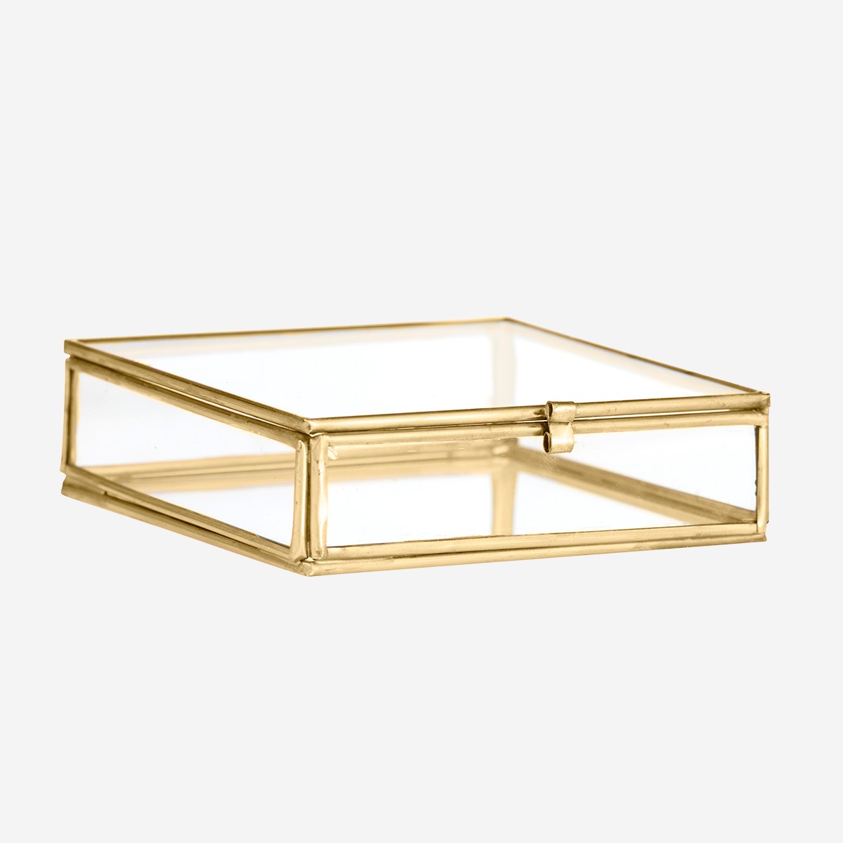 Mini boîte carré dorée en verre et métal