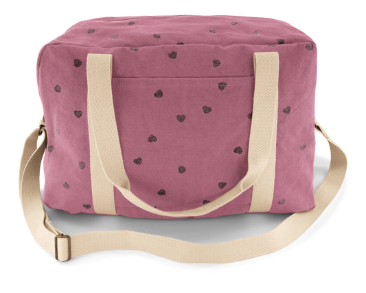 Sac à langer / de week-end violet petits coeurs noirs