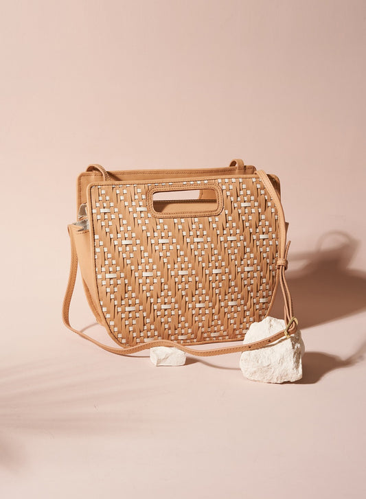 Sac tressé Cristobal sable et blanco