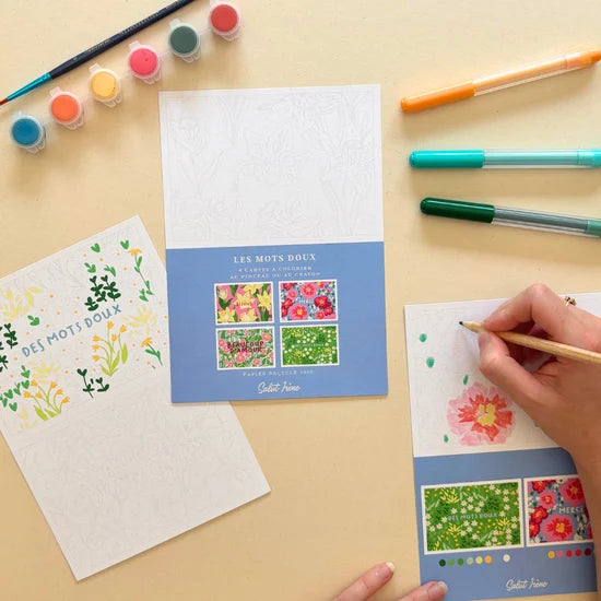 Cartes postales à colorier - Les mots doux