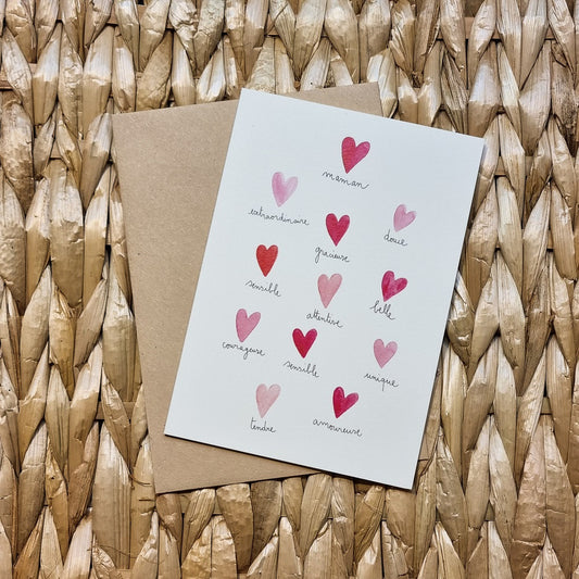 Carte et enveloppe Maman Coeurs