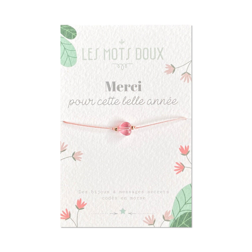 Bracelet Merci pour cette année - Coeur corail