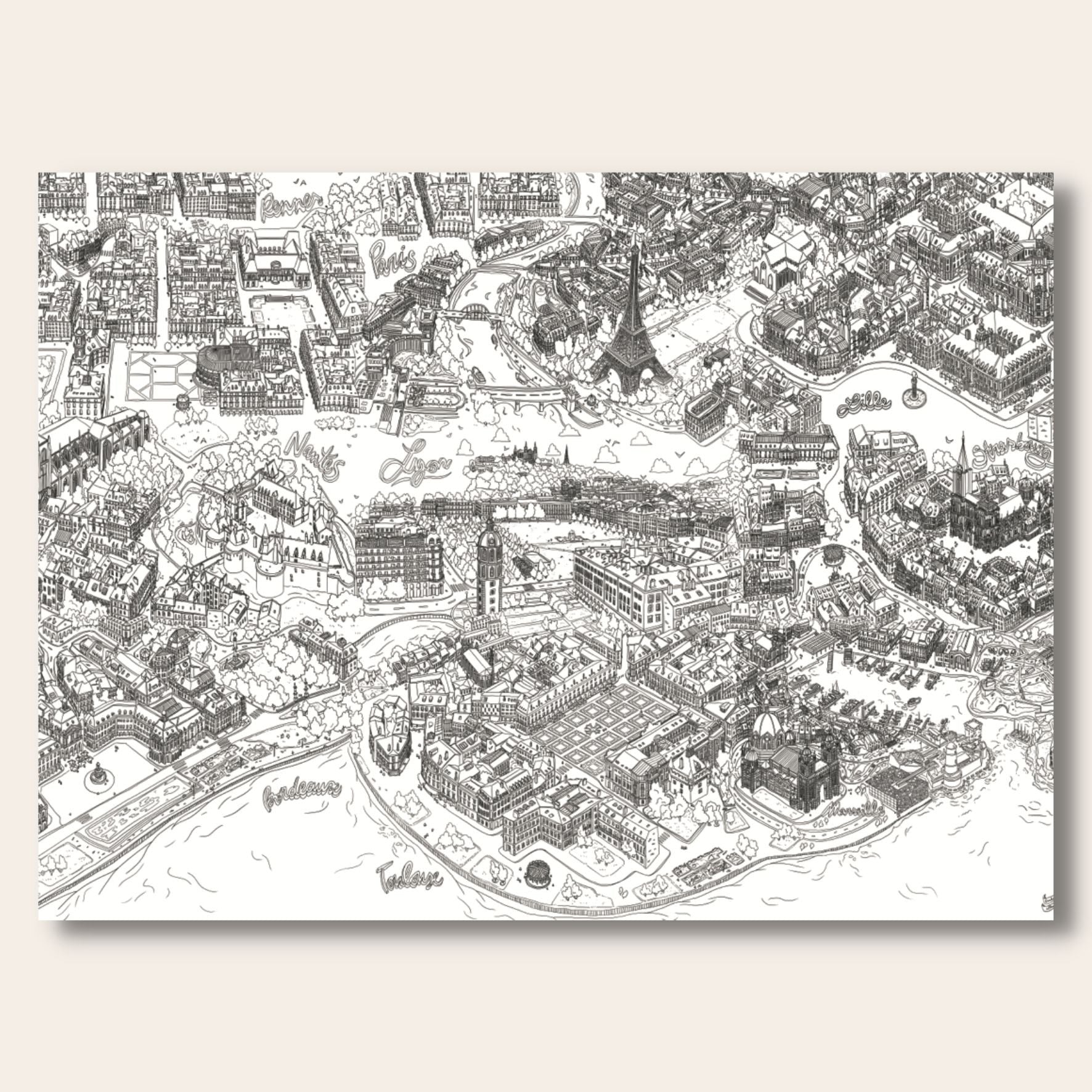 Poster à colorier XXL Villes de France
