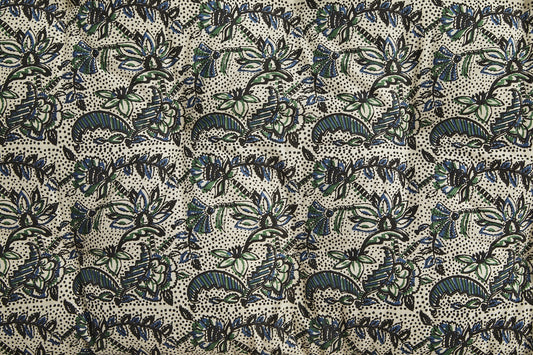 Matelas fleurs vertes, pointillés noirs - 60x100cm