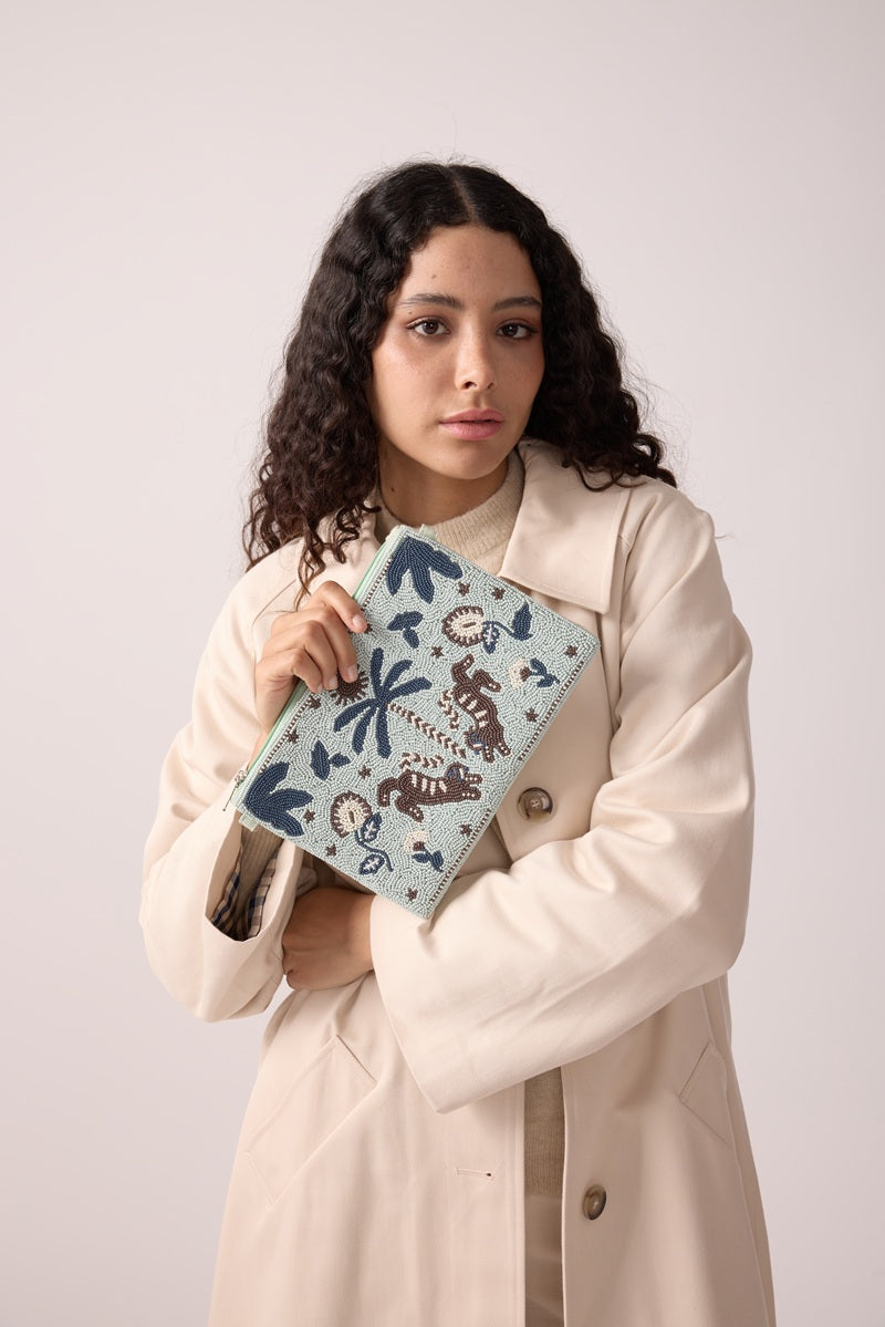 Pochette Ava - Perles bleu orage