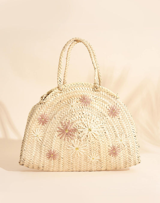 Panier Luana brodé marguerites roses
