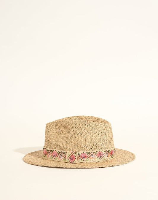 Chapeau Panama Galon indien fleurs - M