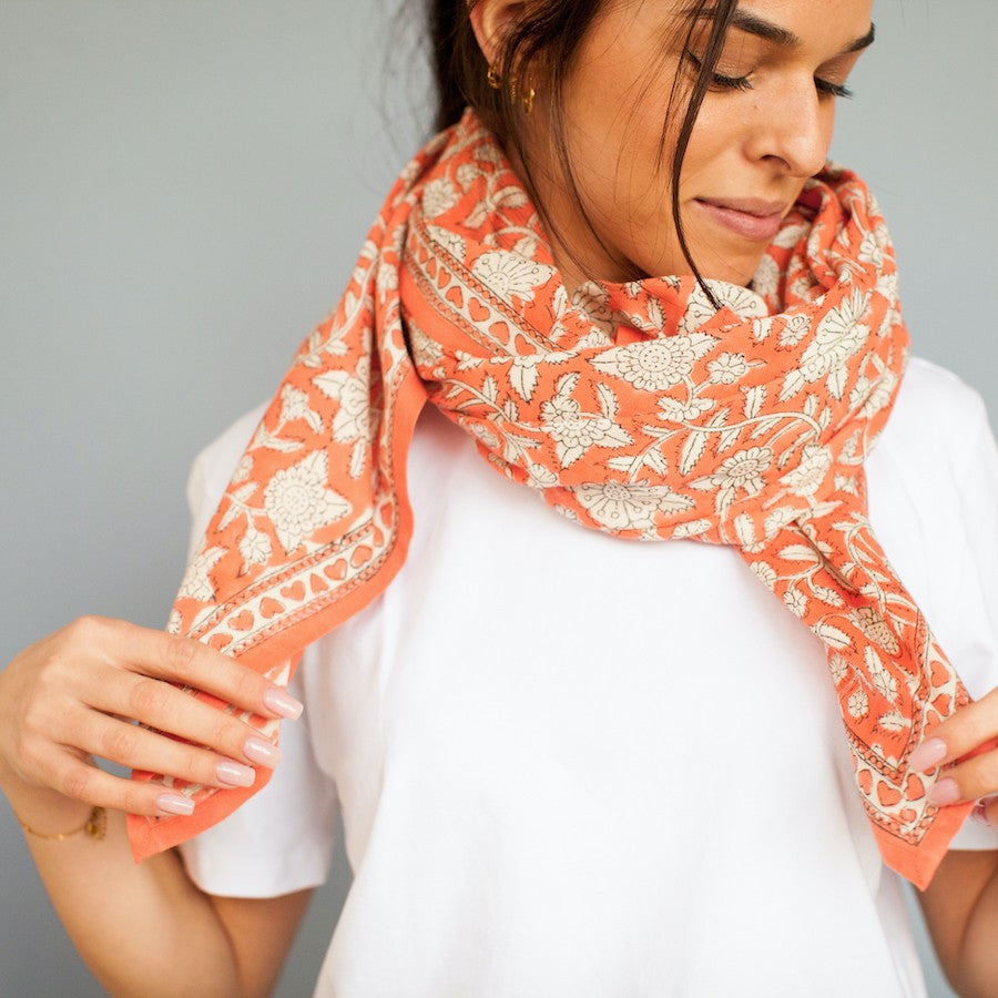 Big foulard Latika Coeurs - Papaye