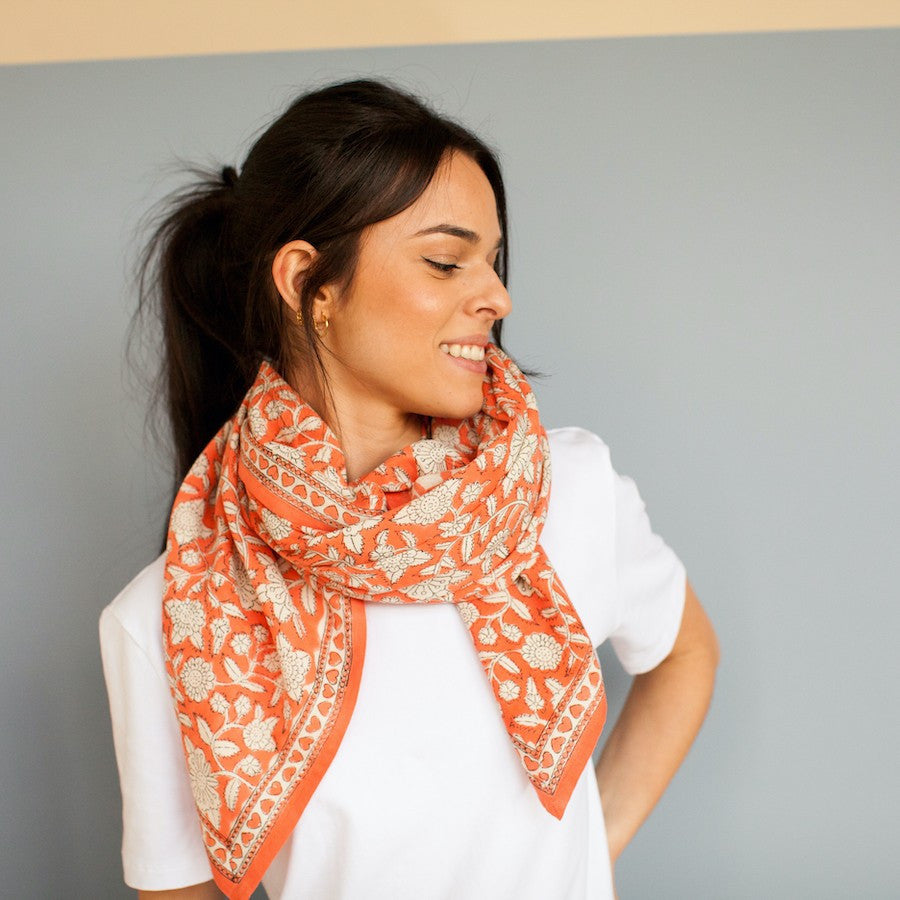 Big foulard Latika Coeurs - Papaye