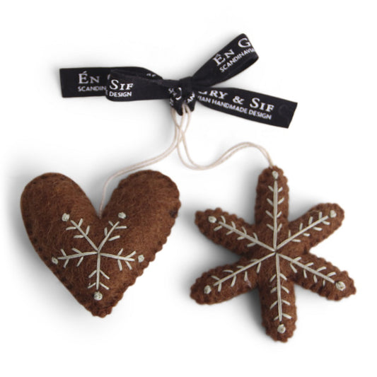 Set de 2 décorations - Pain d'épices coeur et étoile