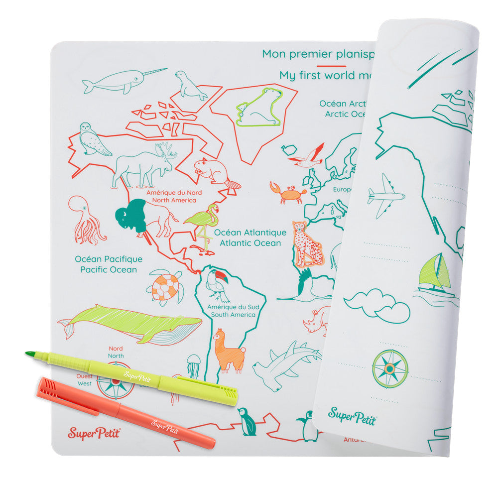 Set pédagogique en silicone + 1 feutre - Planisphère