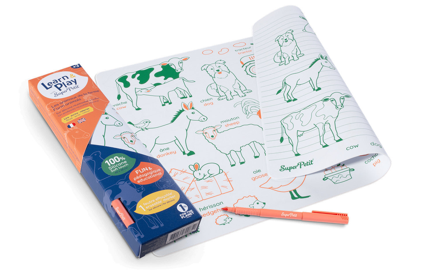Set pédagogique en silicone + 1 feutre - Animaux de la ferme