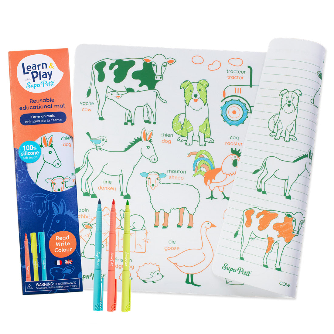 Set pédagogique en silicone + 1 feutre - Animaux de la ferme