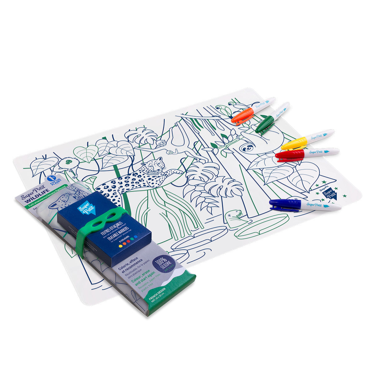 Set en silicone à colorier + 5 feutres - Forêt amazonienne