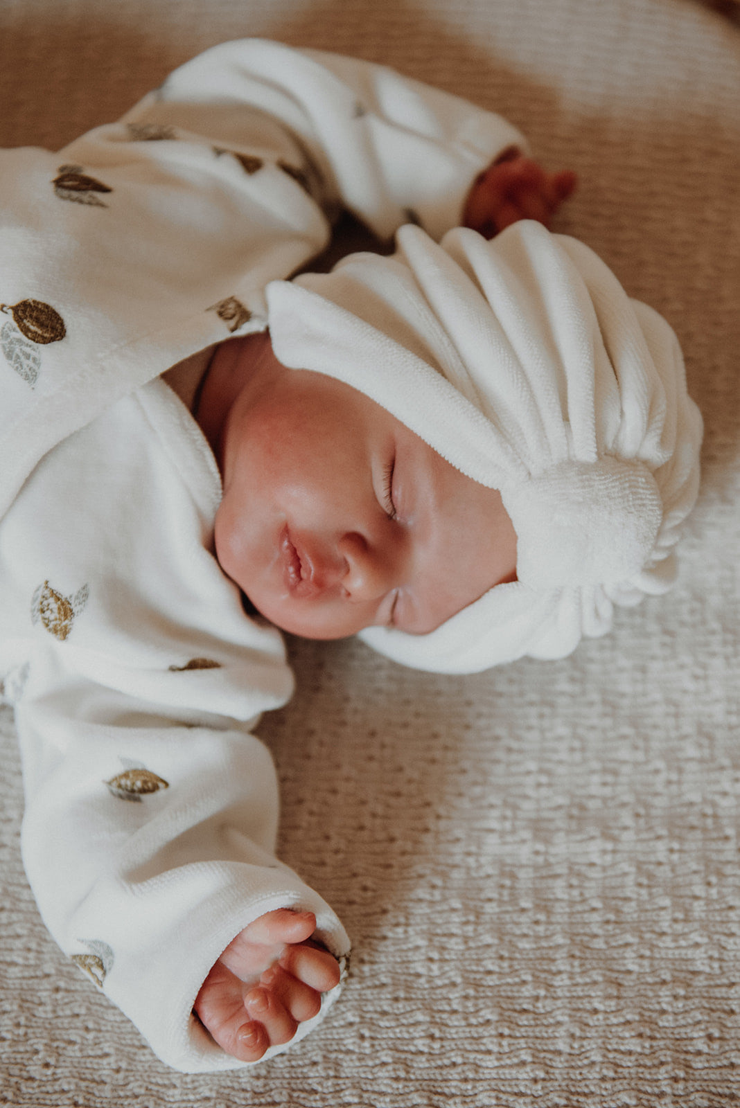 Bonnet turban Velours Cream Naissance