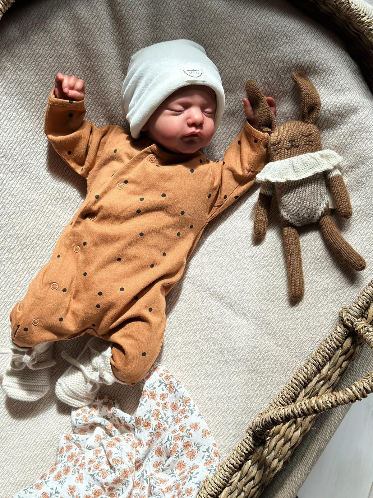 Bonnet de naissance velours - cream