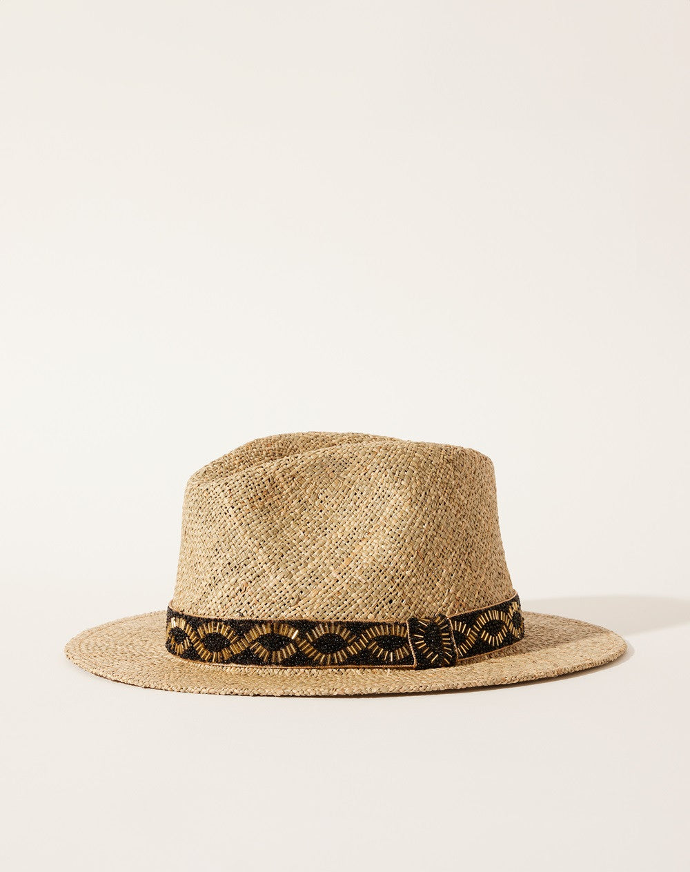 Chapeau Panama Galon perlé noir et doré - M