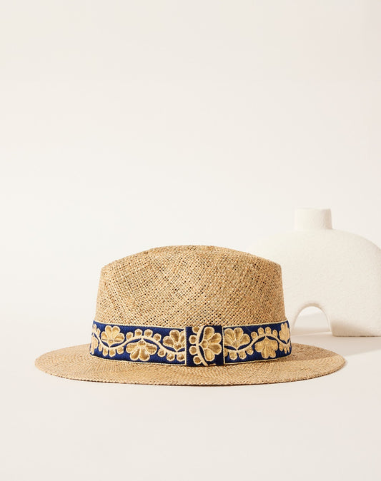 Chapeau Panama Galon bleu nuit et doré - M