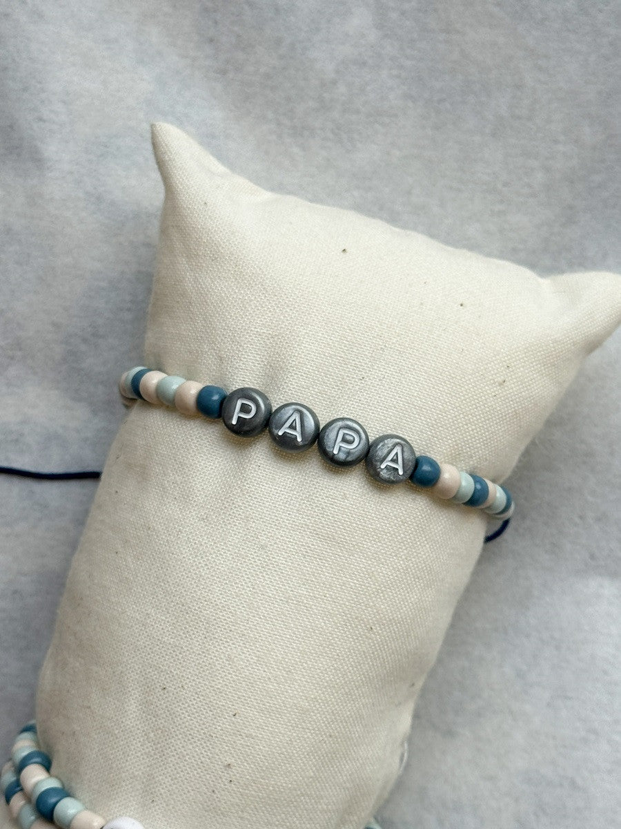 Bracelet PAPA fil - perles argentées