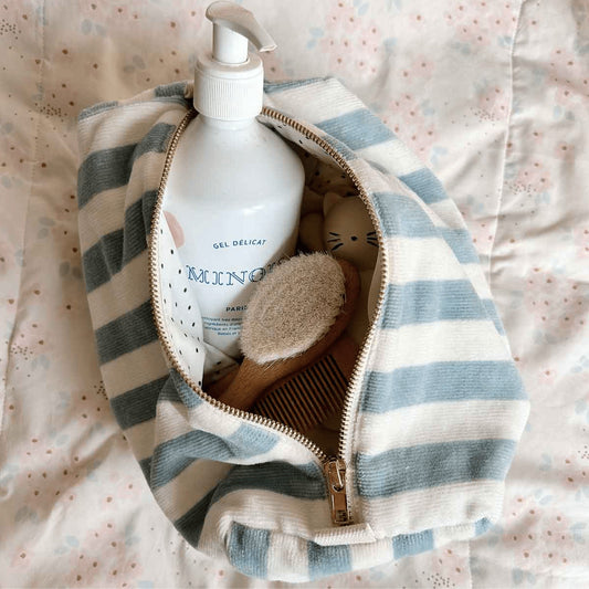 Trousse de toilette éponge rayée Vic - blue cloud