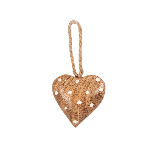 Petit coeur à pois à suspendre - Naturel