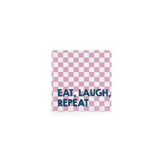 Serviette de table - Damier mauve Eat, laugh, repeat""