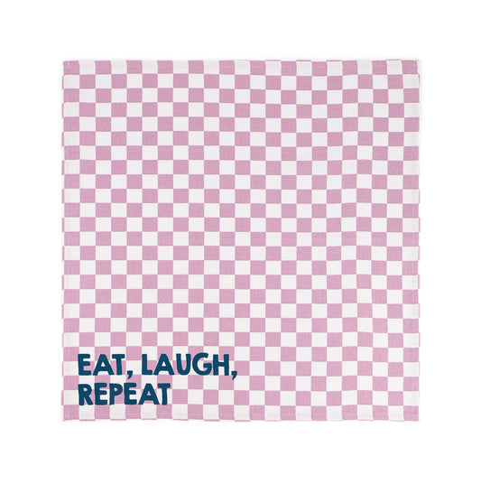 Serviette de table - Damier mauve Eat, laugh, repeat""