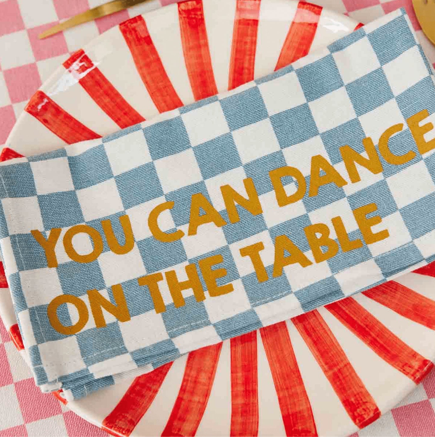 Serviette de table - Damier bleu You can dance""