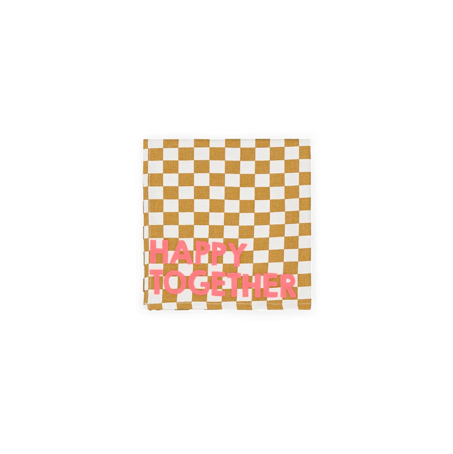 Serviette de table - Damier caramel Happy together""