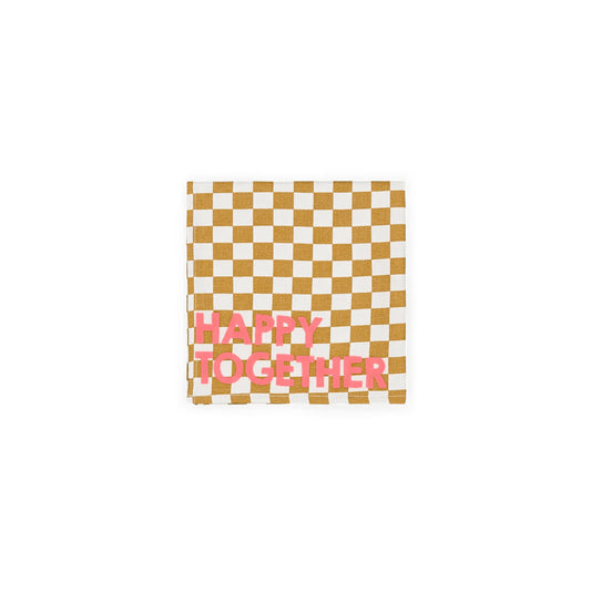 Serviette de table - Damier caramel Happy together""