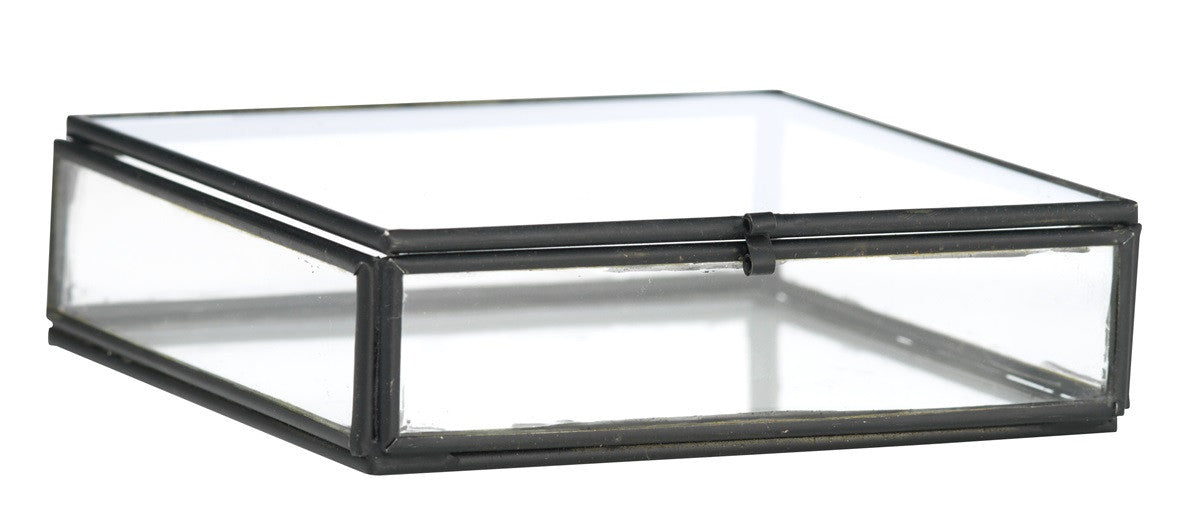 Mini boîte carré noire en verre et métal