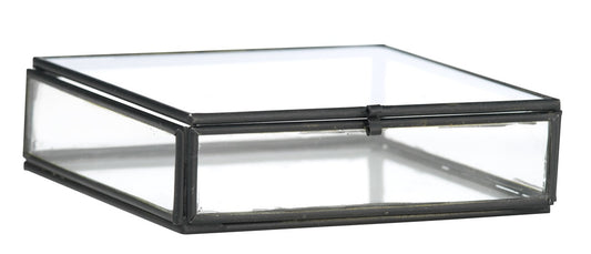 Mini boîte carré noire en verre et métal