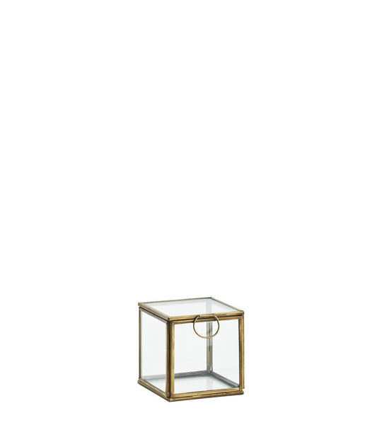 Boîte cube en verre et laiton