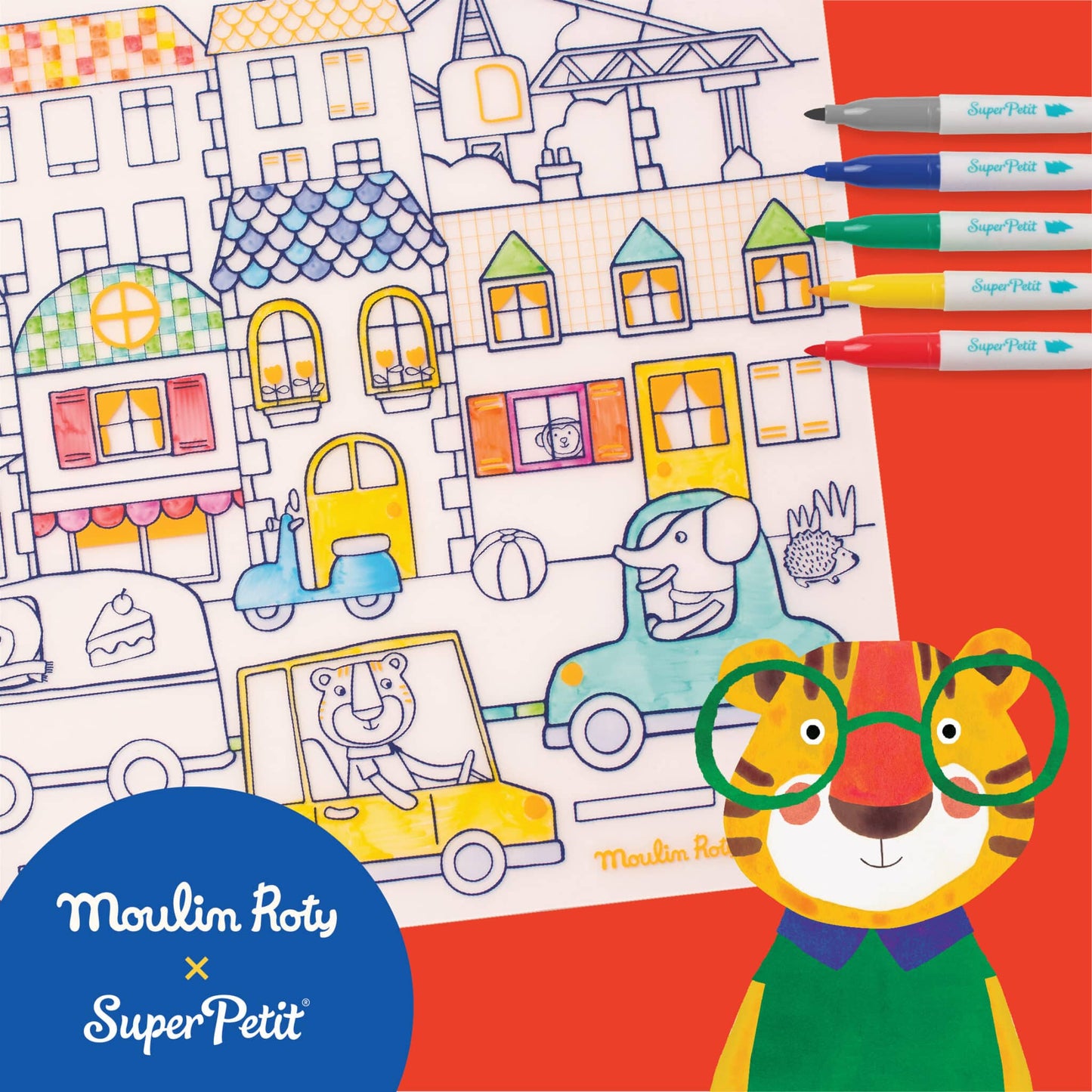 Set en silicone à colorier + 5 feutres - Les popipop x Moulin Roty