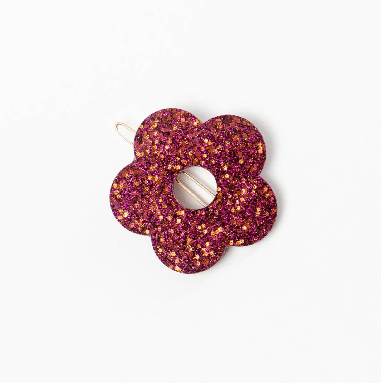 Barrette ronde fleur - Fuchsia chocolat