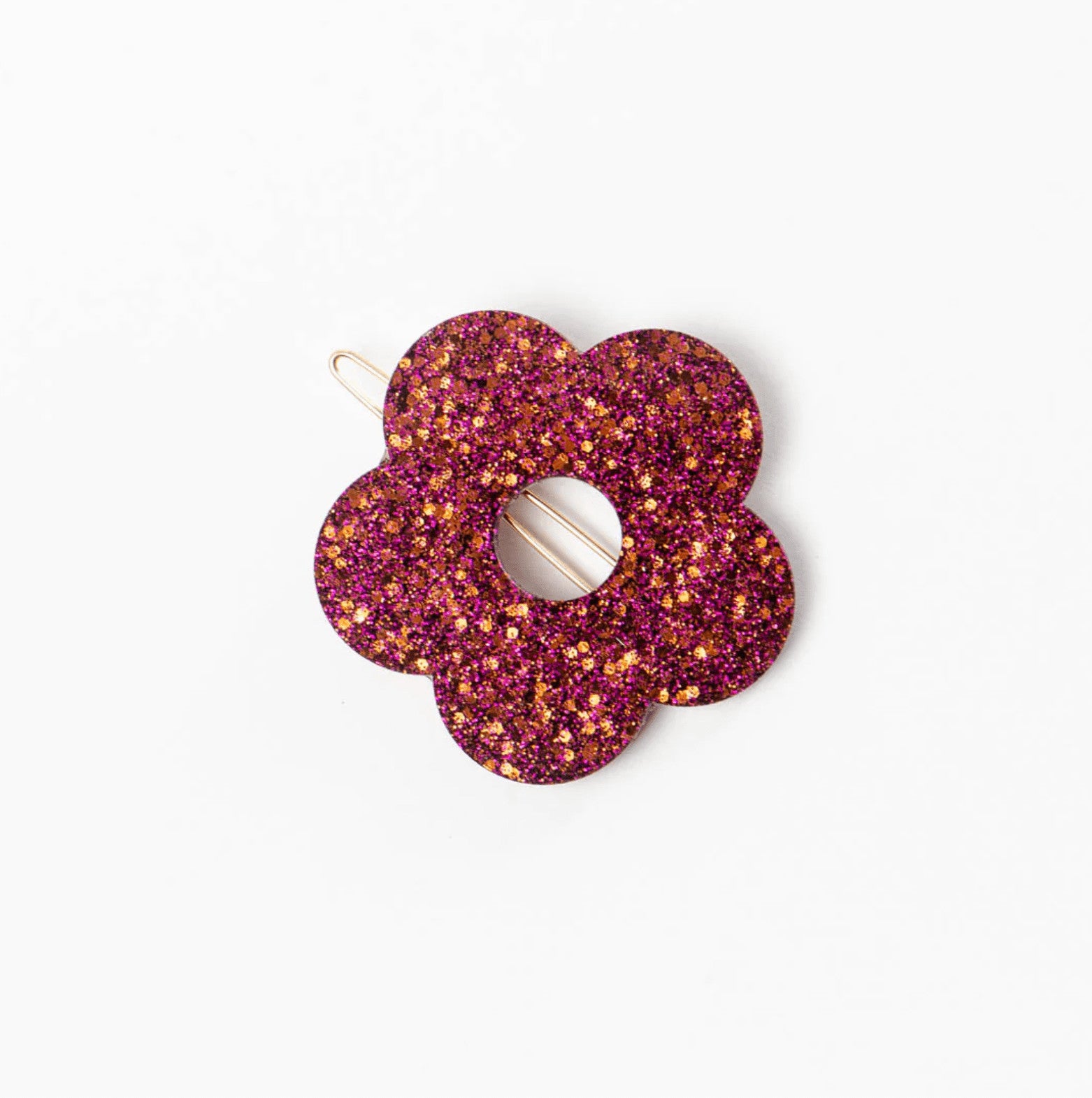 Barrette ronde fleur - Fuchsia chocolat