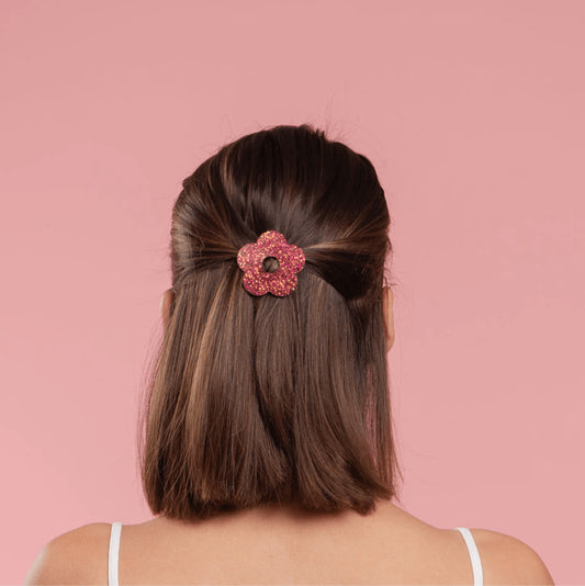 Barrette ronde fleur - Fuchsia chocolat