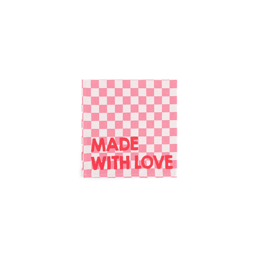 Serviette de table - Damier strawberry Made with love""