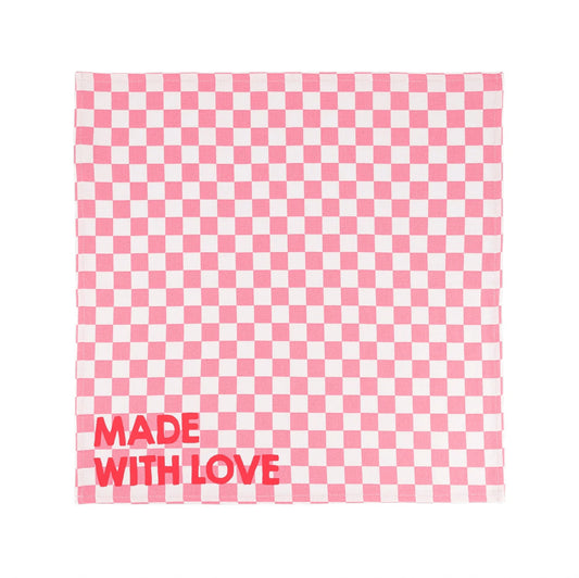Serviette de table - Damier strawberry Made with love""