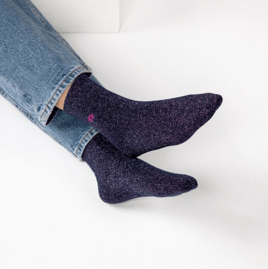 Chaussettes Unies pailletées - Marine - Taille 37/40
