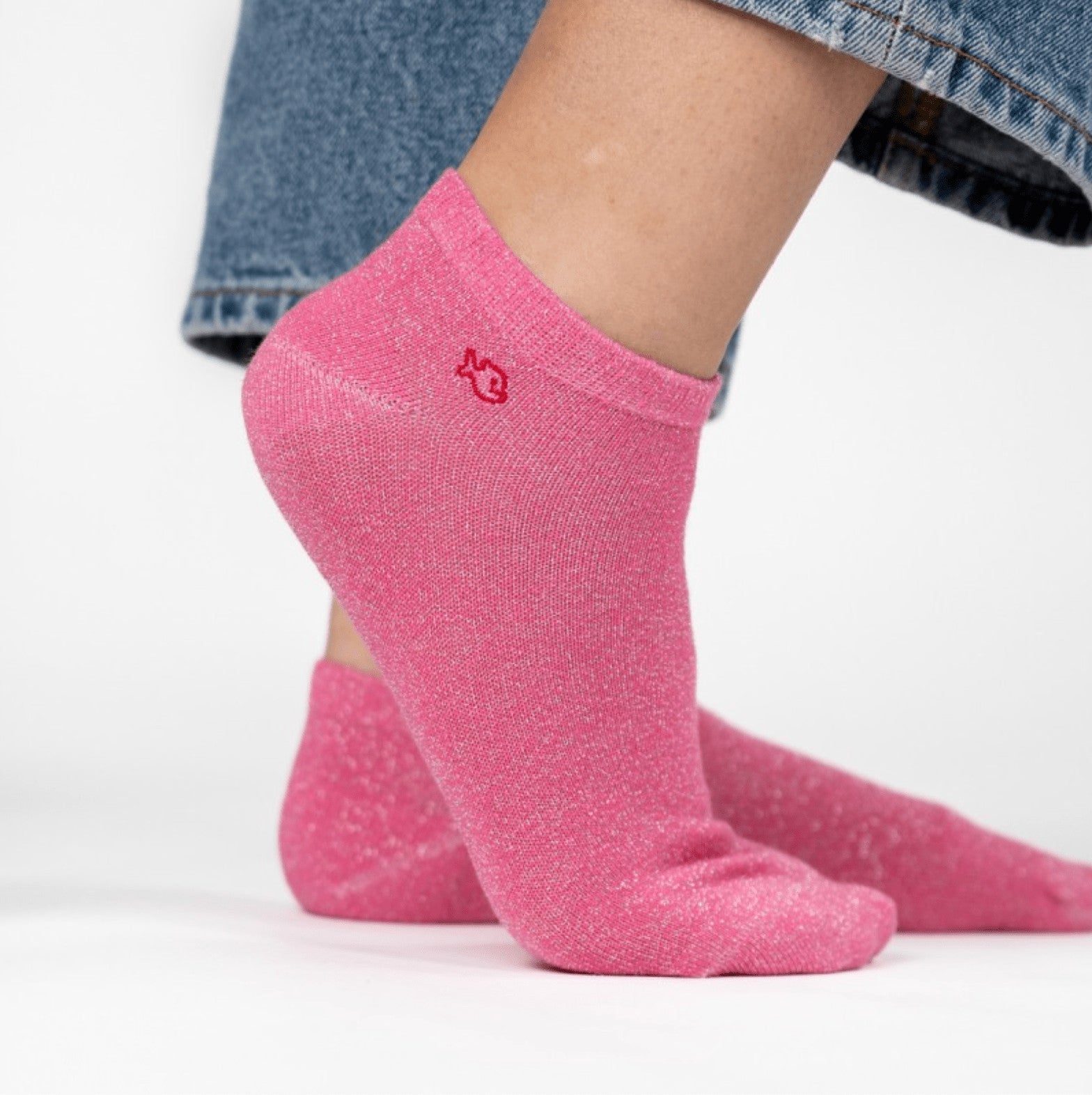 Socquettes unies pailletées Pink - Taille 37/40