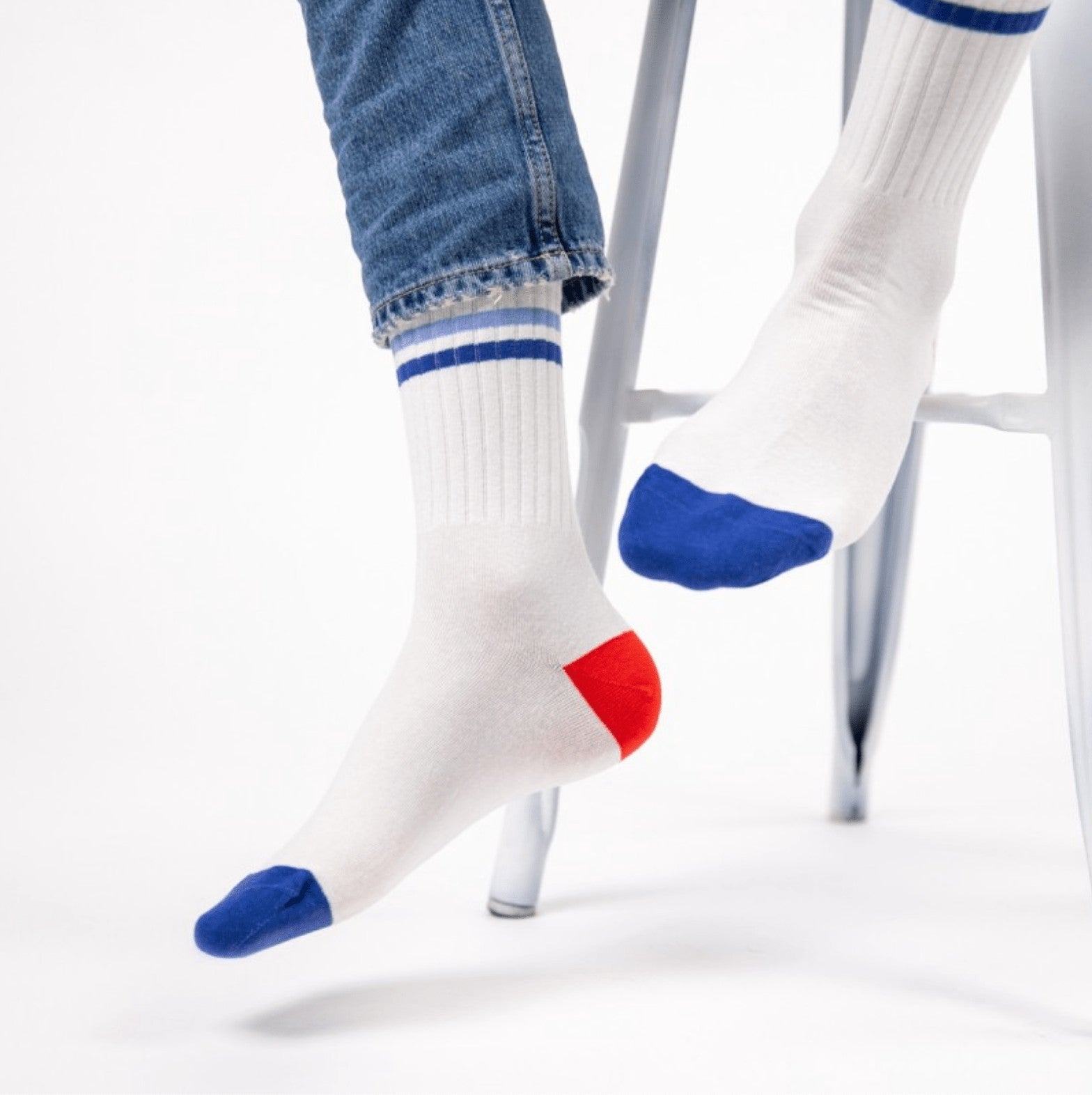 Chaussettes Retro - Blanc rayé bleu - Taille 41/46