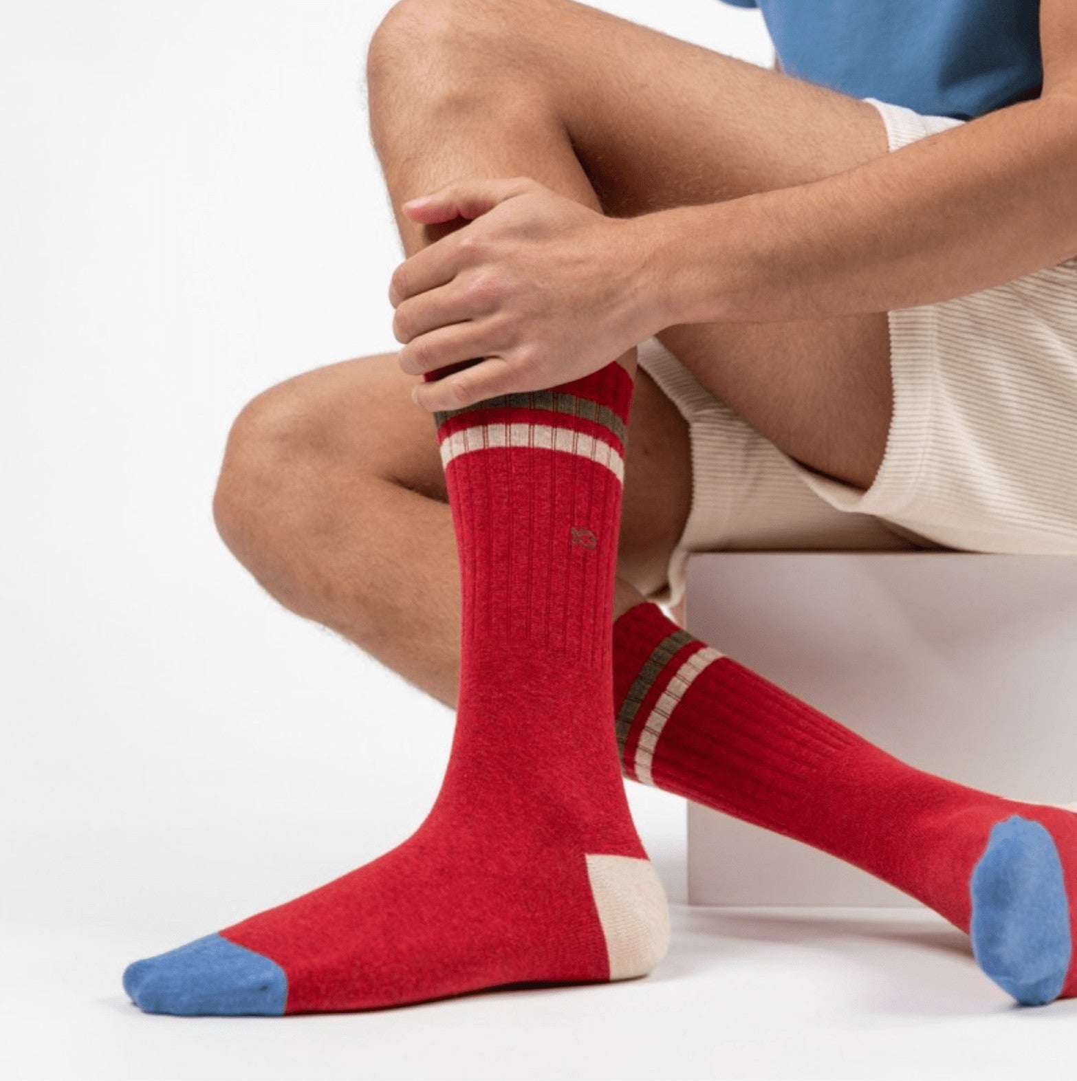 Chaussettes Retro - Rouge rayé vert et beige - Taille 41/46