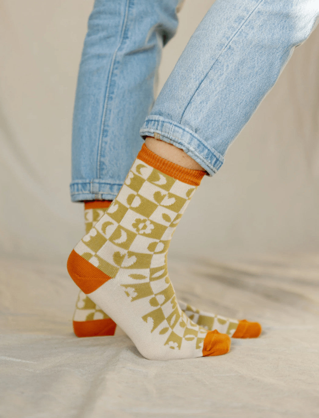 Chaussettes Estrella - Damier olive