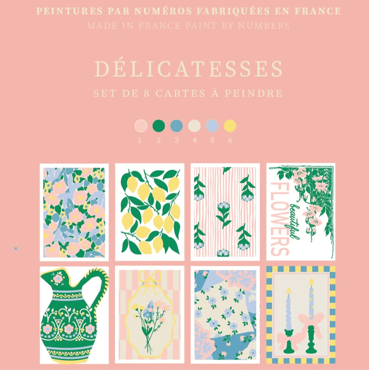 Kit de peinture au numéro 8 cartes - Délicatesses